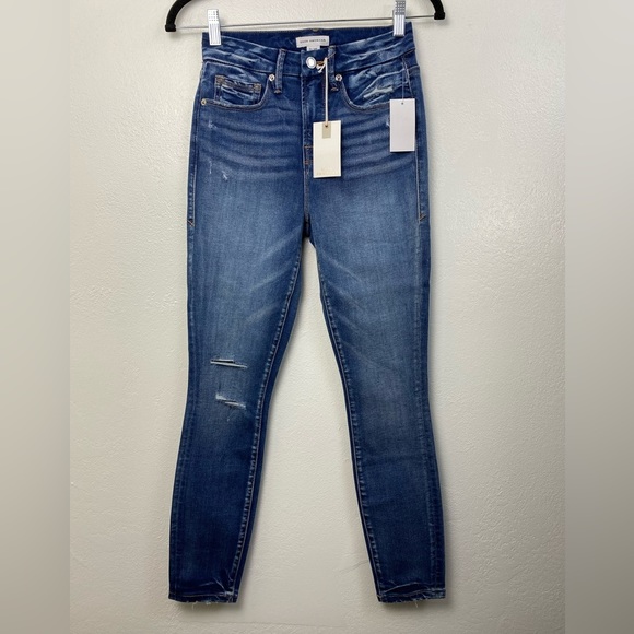 Good American Denim Jeans Good Leg Crop Distressed Skinny Jeans Blue Size 25 NWT - Picture 3 of 16